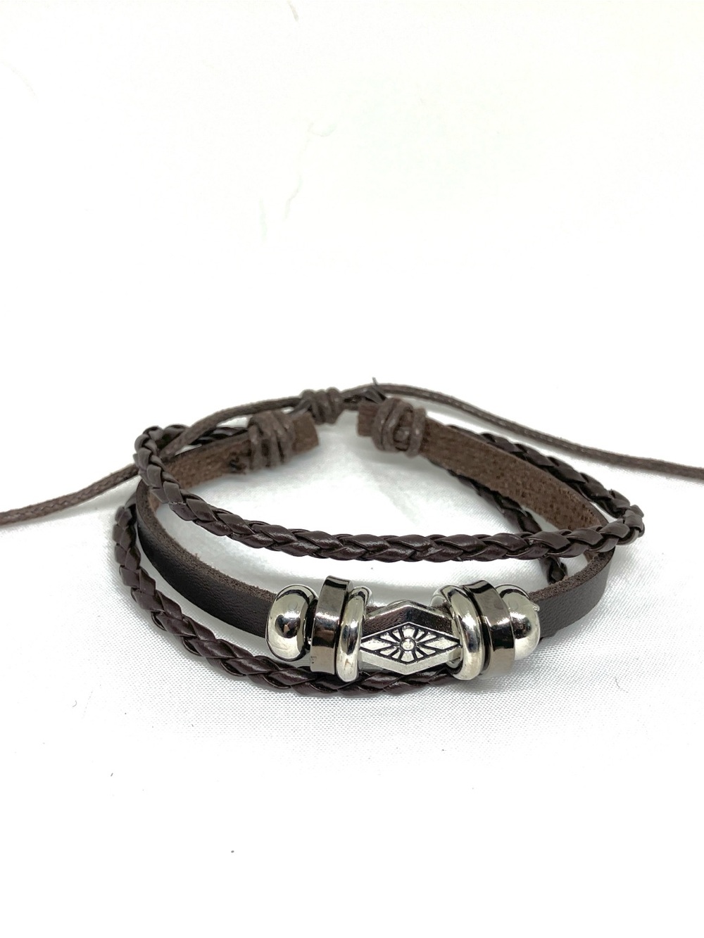 Brown Multi-Strand Leather Bracelet with Silver Accent